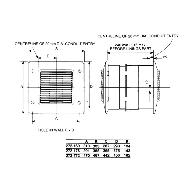 Vent-Axia T Series Square Wall Mount Extractor Fan 230V AC, 105W, 870 m³/h Air Flow, 43 dBA Noise Level, Duct Size 225 TX9WL