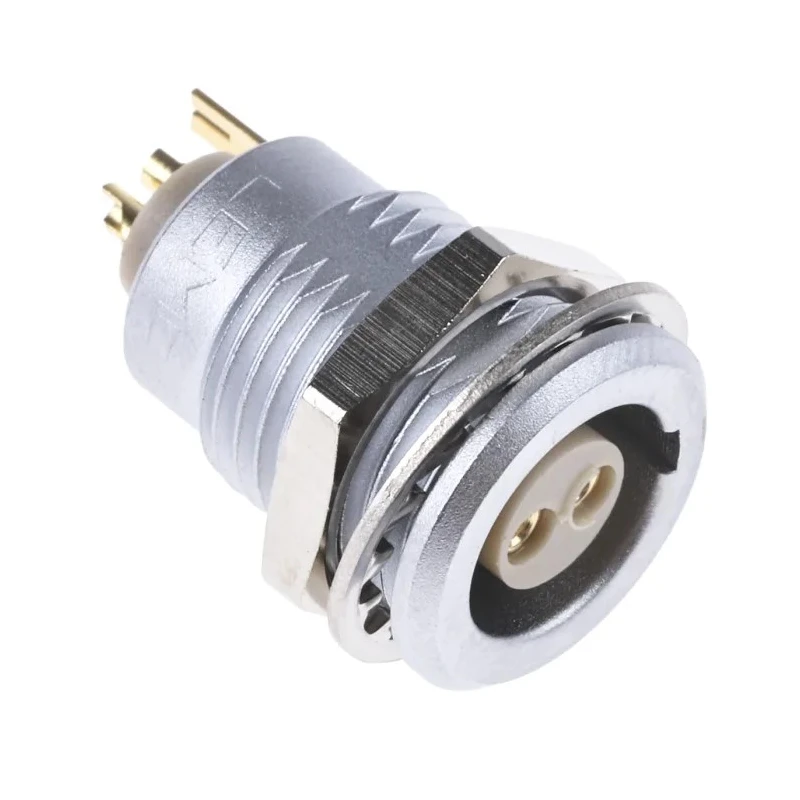 LEMO Circular Connector 2 Contacts Panel Mount 14 mm Socket Female IP50 Brass 15A Voltage 2120V ENG.1B.302.CLL