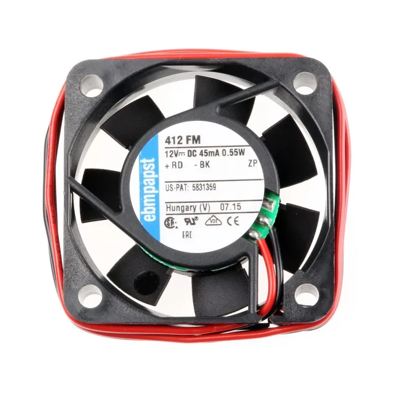 ebm-papst 400 F Series Square Frame Axial Fan, 12V DC, 6 m³/h Air Flow, 500 mW Power Consumption, 4300 RPM 412FM