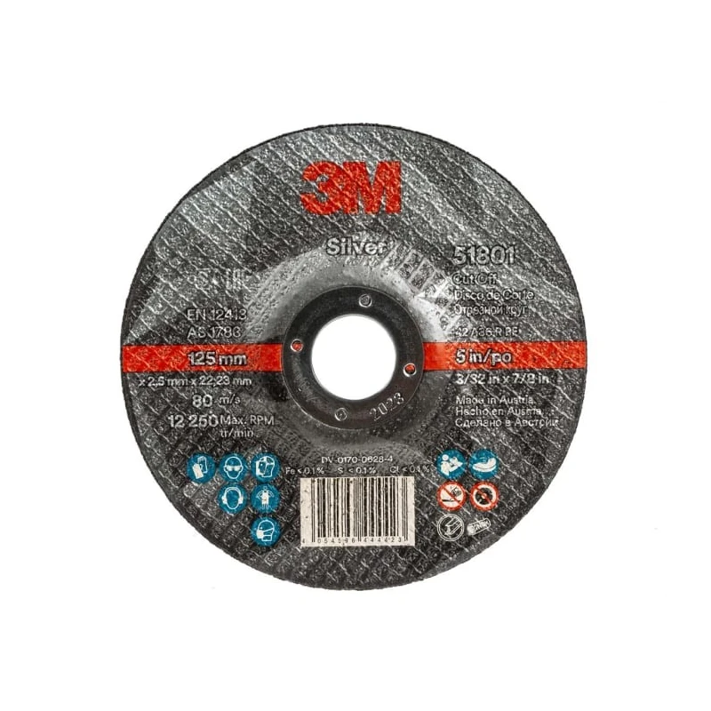 3M Silver Aluminium Oxide Abrasive Disc, 125 mm Diameter, 2.5 mm Thickness, P60 Grit 25 Per Pack 51801