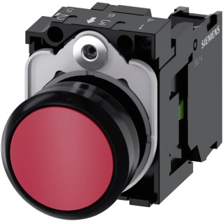 Siemens SIRIUS ACT 3SU11 Series Push Button Complete Unit, Panel Mount, 22 mm Cutout, Red, SPST, IP66 3SU1100-0AB20-1BA0