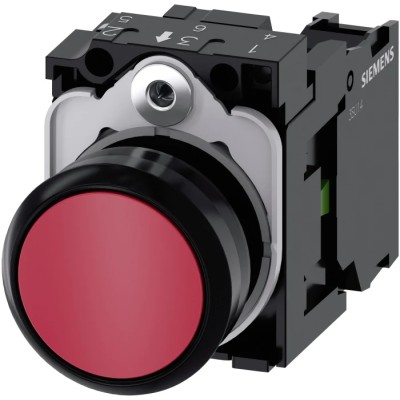 Siemens SIRIUS ACT 3SU11 Series Push Button Complete Unit, Panel Mount, 22 mm Cutout, Red, SPST, IP66 3SU1100-0AB20-1BA0