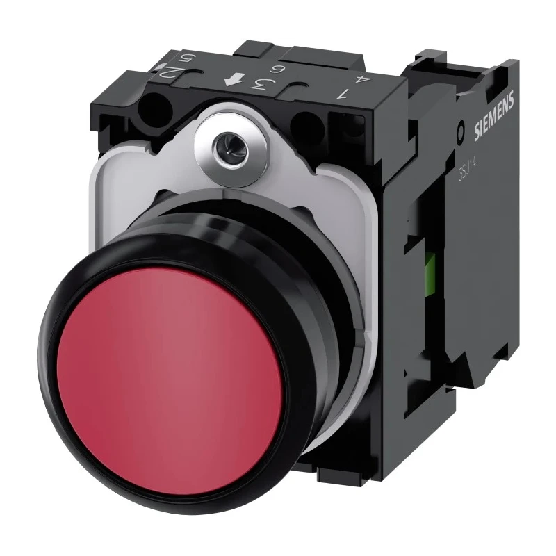 Siemens SIRIUS ACT 3SU11 Series Push Button Complete Unit, Panel Mount, 22 mm Cutout, Red, SPST, IP66 3SU1100-0AB20-1BA0
