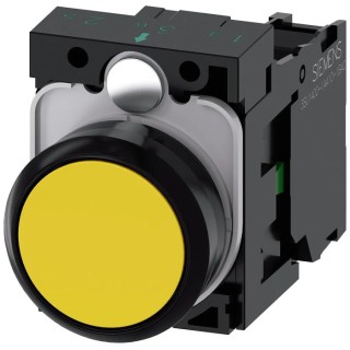 Siemens SIRIUS ACT 3SU11 Series Push Button Complete Unit Panel Mount 22mm Cutout Yellow SPST IP66 IP67 3SU1100-0AB30-1BA0