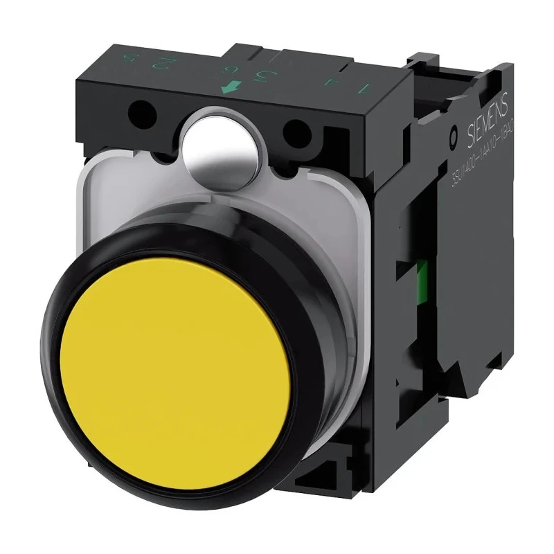 Siemens SIRIUS ACT 3SU11 Series Push Button Complete Unit Panel Mount 22mm Cutout Yellow SPST IP66 IP67 3SU1100-0AB30-1BA0