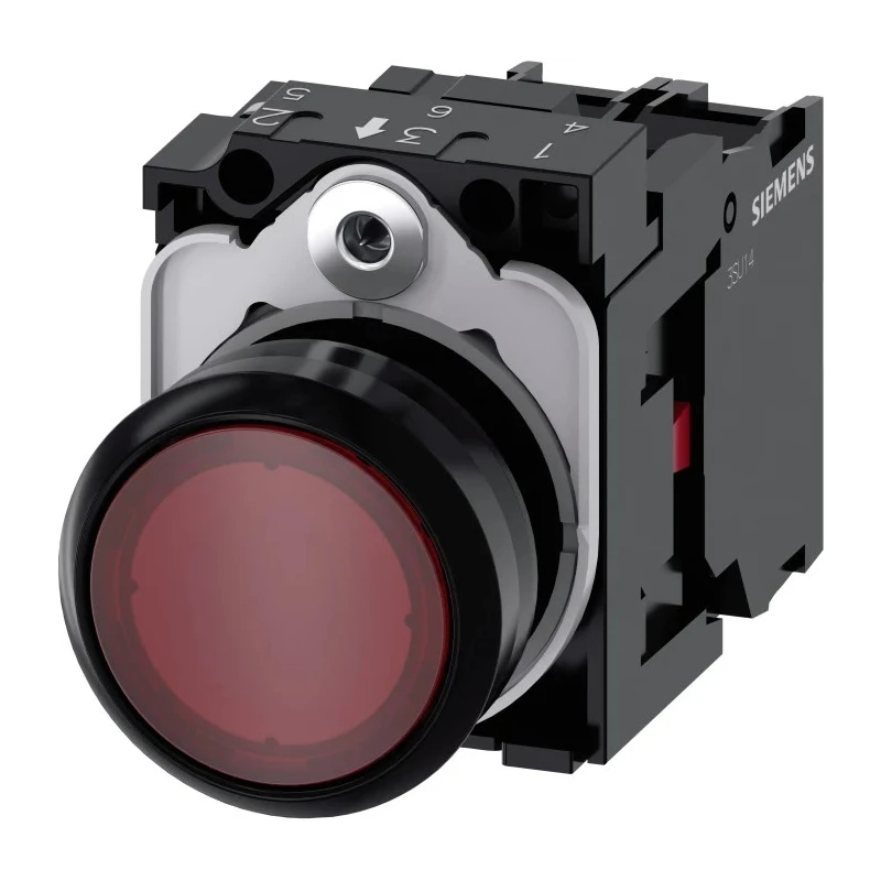 Siemens SIRIUS ACT Illuminated Push Button Complete Unit Panel Mount 22 mm Cutout Red SPST IP66 IP67 IP69K 3SU1102-0AB20-1CA0