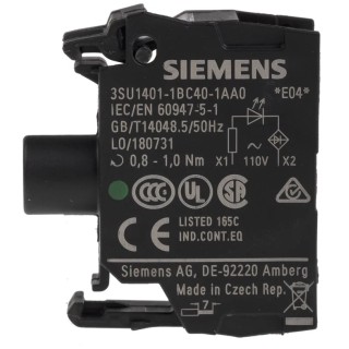 Siemens SIRIUS ACT 3SU14 Series Light Block, 110V AC, Green LED Indicator, Screw Terminal 3SU1401-1BC40-1AA0