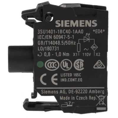 Siemens SIRIUS ACT 3SU14 Series Light Block, 110V AC, Green LED Indicator, Screw Terminal 3SU1401-1BC40-1AA0