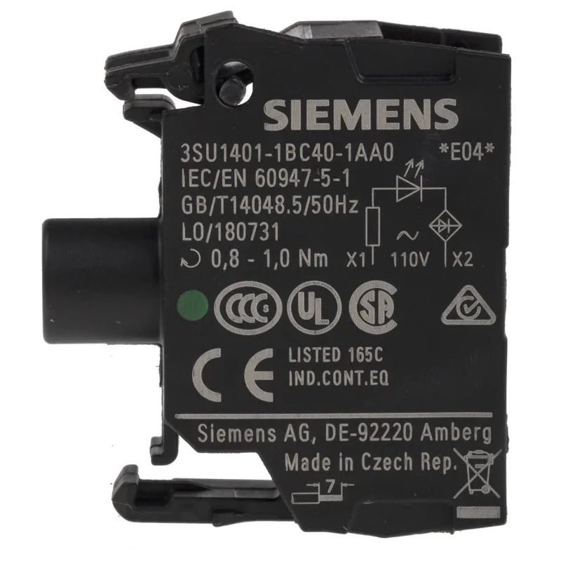 Siemens SIRIUS ACT 3SU14 Series Light Block, 110V AC, Green LED Indicator, Screw Terminal 3SU1401-1BC40-1AA0