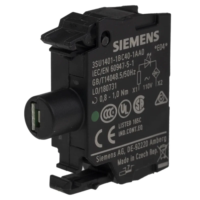 Siemens SIRIUS ACT 3SU14 Series Light Block, 110V AC, Green LED Indicator, Screw Terminal 3SU1401-1BC40-1AA0