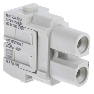 HARTING Heavy Duty Power Connector Module 40A 1kV HAN Modular Series Female 2 Contacts 09140022701