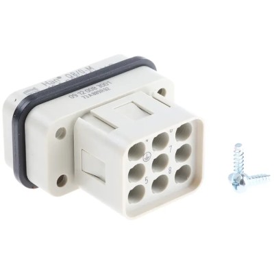 HARTING Heavy Duty Power Connector Insert 16A 500V Han Q Series Male 9 Contacts 09120083001