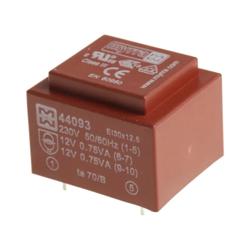 Myrra 12 V ac 2 Output PCB Transformer UL 94 VO, EN 60950, CEI 126, EN 61558-2-6, UL 5085, CEI 85 1.8 VA 44093