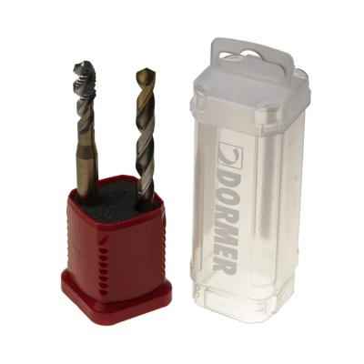 Dormer Machine Tap & Drill Set, M10 Thread, DIN ISO Standard, High Speed Steel, Tin Coated, Spiral Flute L001EX00M10XA002