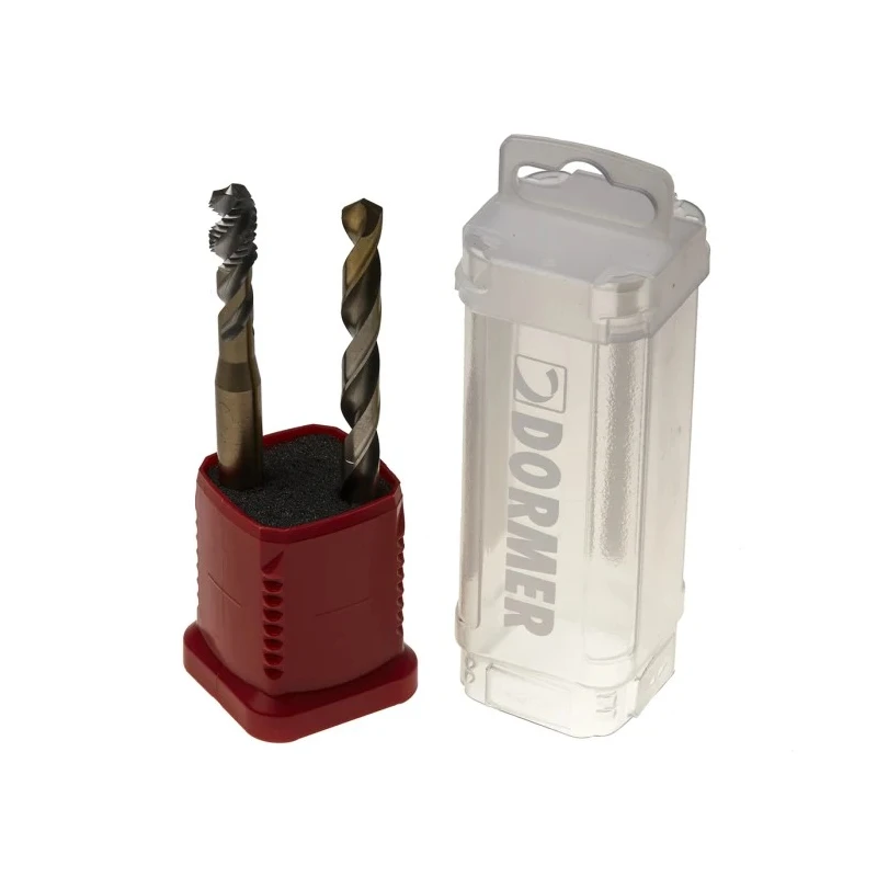 Dormer Machine Tap & Drill Set, M10 Thread, DIN ISO Standard, High Speed Steel, Tin Coated, Spiral Flute L001EX00M10XA002