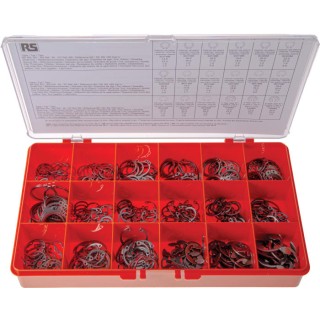 RS PRO Stainless Steel Circlip Kit 450 Pieces Shaft Diameter 2.25 mm to 25 mm Model 278-376