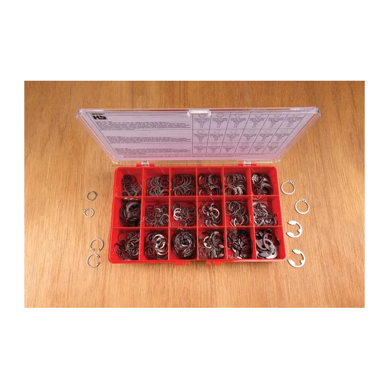 RS PRO Stainless Steel Circlip Kit 450 Pieces Shaft Diameter 2.25 mm to 25 mm Model 278-376