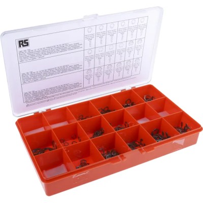 RS PRO Stainless Steel Circlip Kit 890 Piece, Shaft Diameter 2.25-16 mm, Maximum Shaft Diameter 8mm, Model 278-360