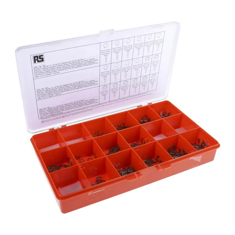 RS PRO Stainless Steel Circlip Kit 890 Piece, Shaft Diameter 2.25-16 mm, Maximum Shaft Diameter 8mm, Model 278-360