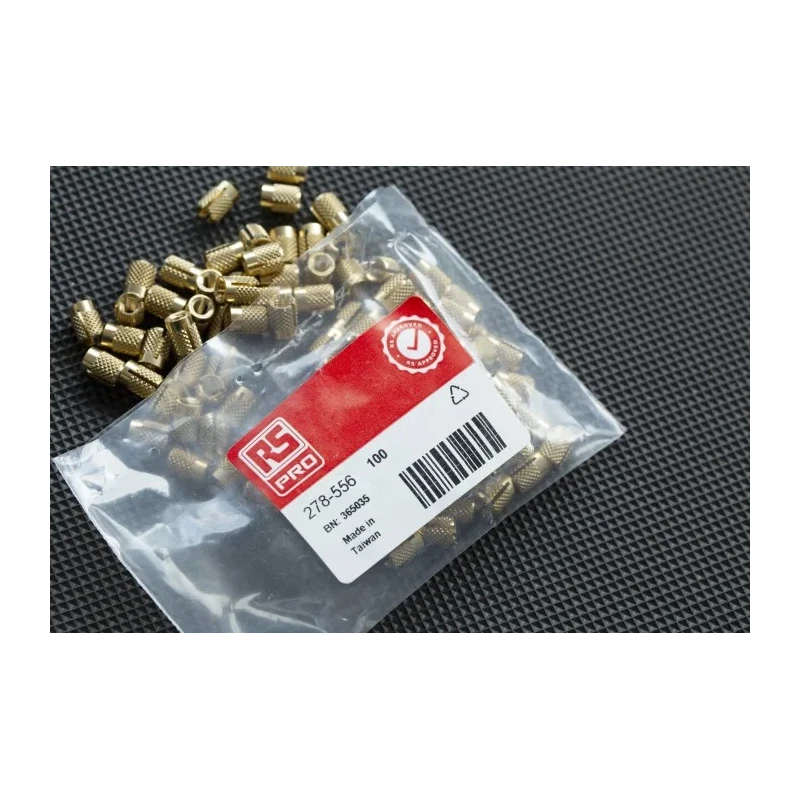 RS PRO Brass Flush Threaded Insert M4 Diameter 5.6 mm Depth 7.95 mm 278-556