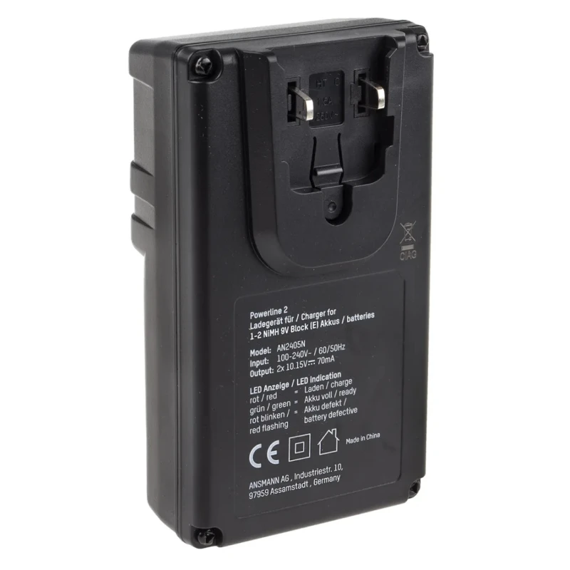 Ansmann Powerline 2 Battery Charger for 10.15V NiCd NiMH 70mA Output Current, 9V, Dual UK EU Plug 1001-0063-UK