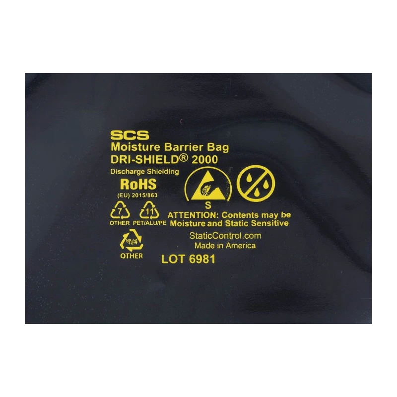 SCS Anti-Static Bag 152mm(W) x 203mm(L) Moisture Barrier Silver, Tensile Strength 53.79MPa 70068