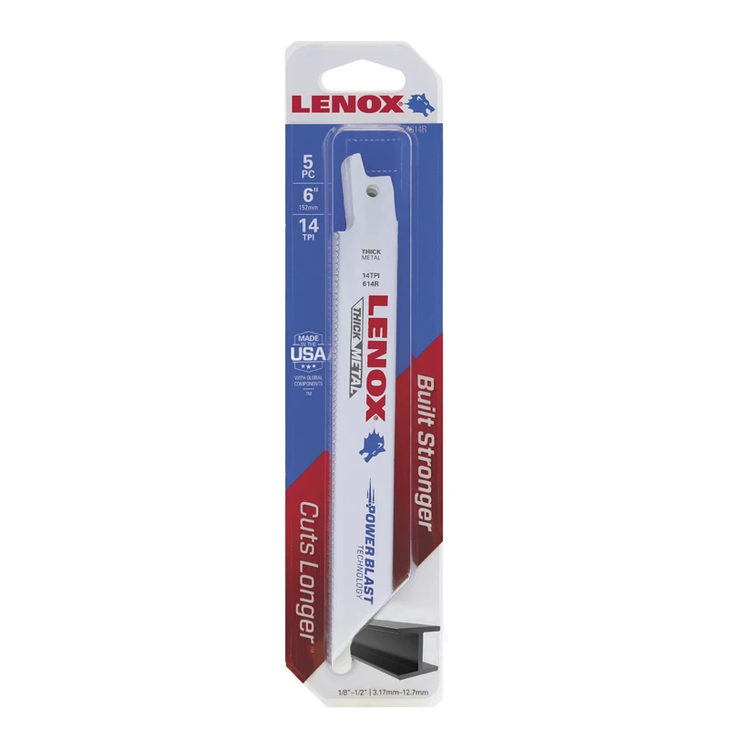Lenox Bi-Metal Reciprocating Saw Blade 5-Piece Set 152 mm Length 0.9 mm Thickness 19 mm Width 14 Teeth Per Inch 20564614R