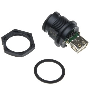 Amphenol Industrial Panel Mount USB Type A Connector Female, Straight Orientation, 1 Port, IP67, USB 2.0 UA-20PMFJ-NC7001