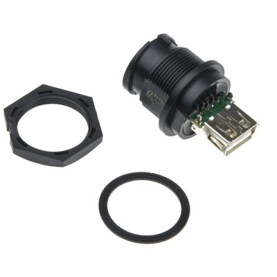 Amphenol Industrial Panel Mount USB Type A Connector Female, Straight Orientation, 1 Port, IP67, USB 2.0 UA-20PMFJ-NC7001