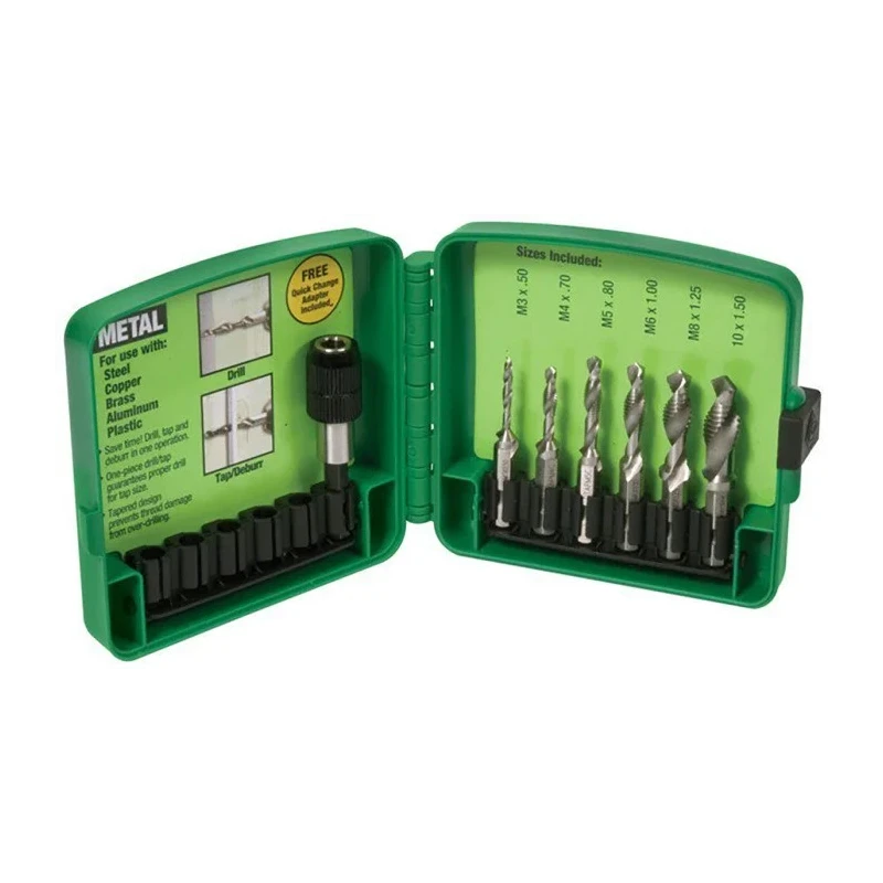 Greenlee Tap Set M3 x M10 Thread Drill/Tap Kit, HSS Material, 6 Pieces 50121510