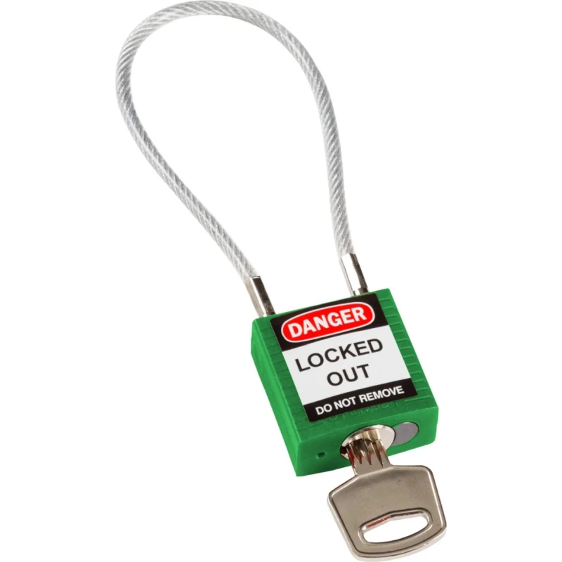 Brady Green Rugged Reinforced Nylon Body Lockout Keyed Padlock with Sheathed Steel Cable COMPACT CABLE PADLOCK GREEN 20CM KD