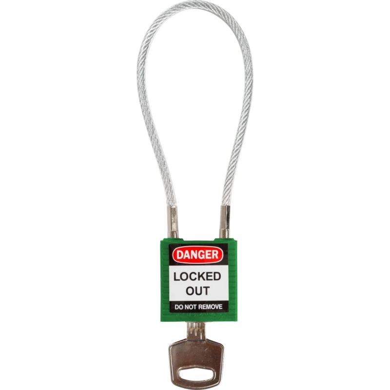 Brady Green Rugged Reinforced Nylon Body Lockout Keyed Padlock with Sheathed Steel Cable COMPACT CABLE PADLOCK GREEN 20CM KD