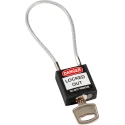 RS PRO Black Rugged Reinforced Nylon Body Lockout Keyed Padlock with Sheathed Steel COMPACT CABLE PADLOCK BLACK 20CM KD