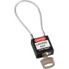 RS PRO Black Rugged Reinforced Nylon Body Lockout Keyed Padlock with Sheathed Steel COMPACT CABLE PADLOCK BLACK 20CM KD