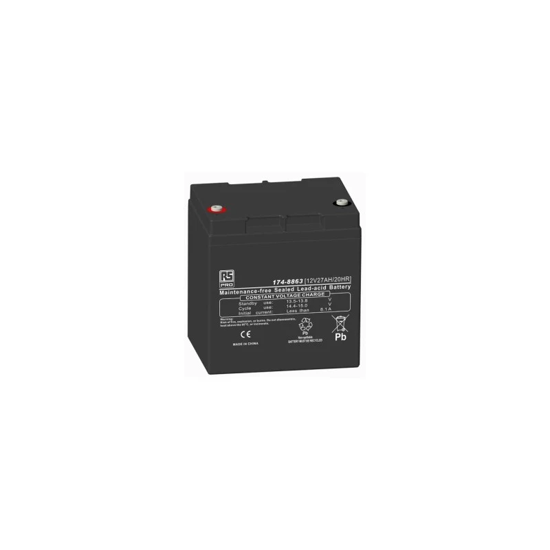 RS PRO 12 V Sealed Lead Acid Battery T12 Terminal 27 Ah Capacity AGM Construction Flame Resistant 125mm x 175mm 174-8863