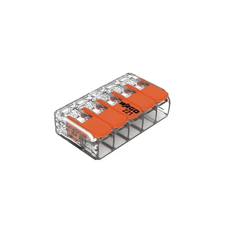 WAGO 221 Series Lever Connector 5-Way Terminal Block 450V 41A Cage Clamp 221-615