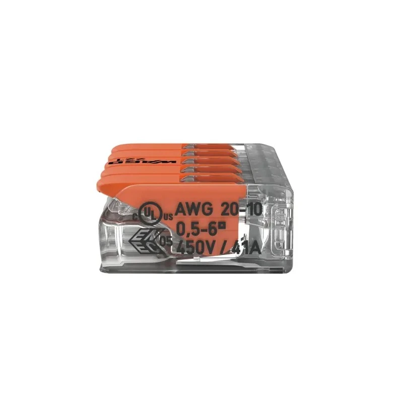 WAGO 221 Series Lever Connector 5-Way Terminal Block 450V 41A Cage Clamp 221-615