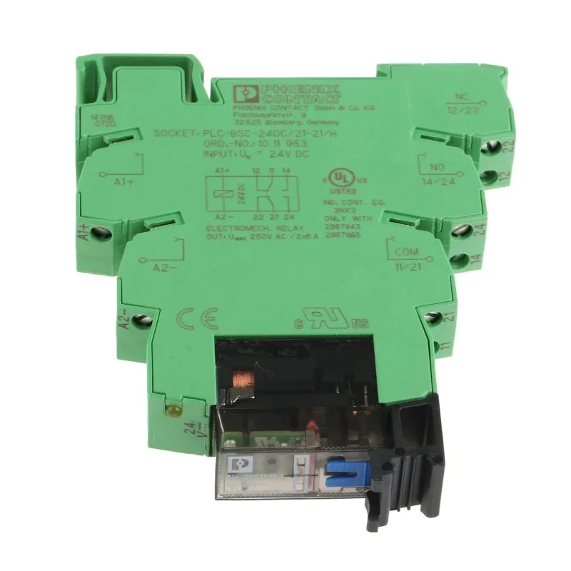 Phoenix Contact Electromechanical Interface Relay DIN Rail Mount 24V DC Coil DPDT 18mA 2910507