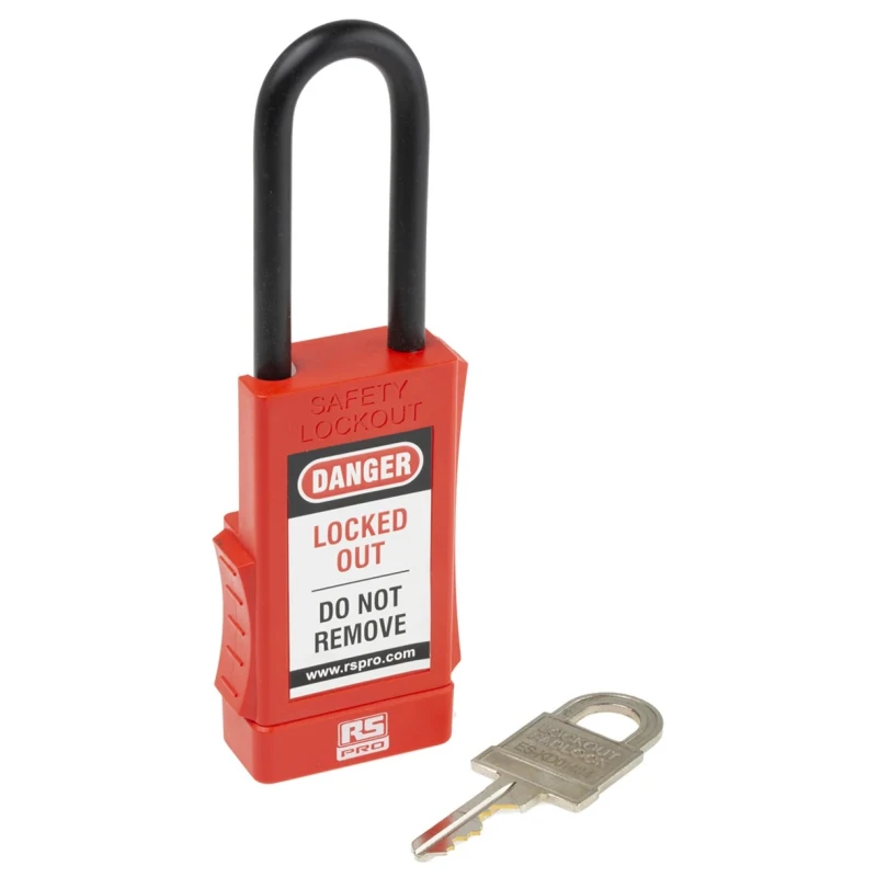 RS PRO Red 1-Lock Safety Lockout Padlock Polyvinyl Chloride ABS Steel Shackle Diameter 6mm Shackle Length 60mm 175-1186