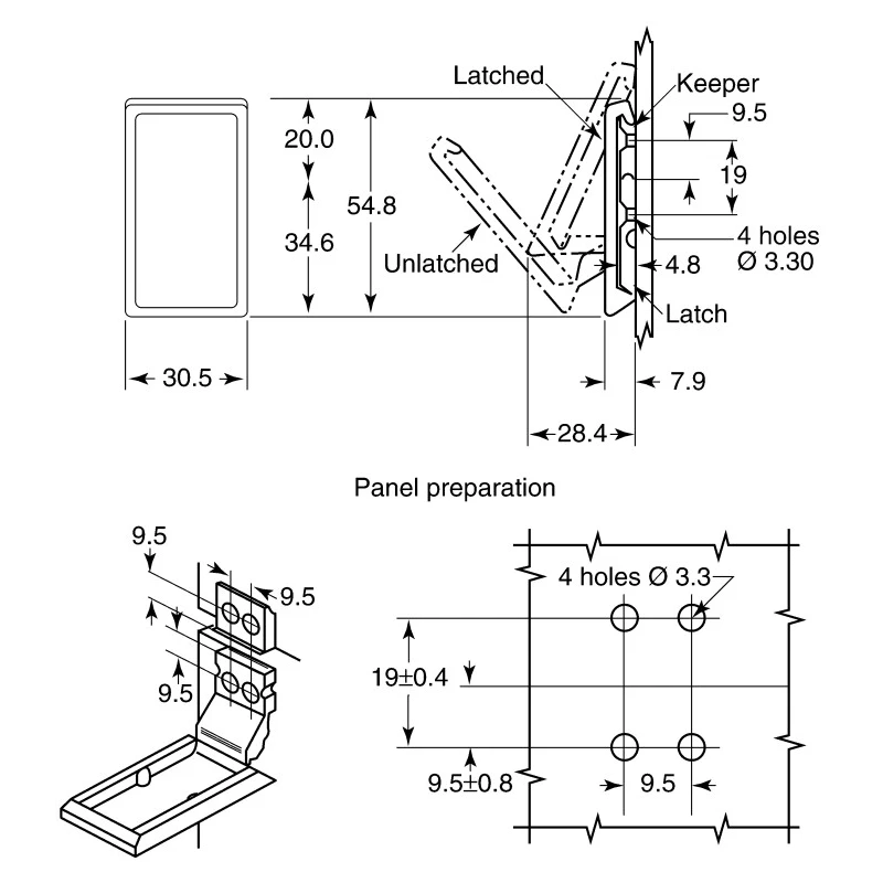 Southco Polypropylene Draw Latch Natural Finish 445N Operating Tension 55mm x 30.5mm x 28mm 07-10-201-12