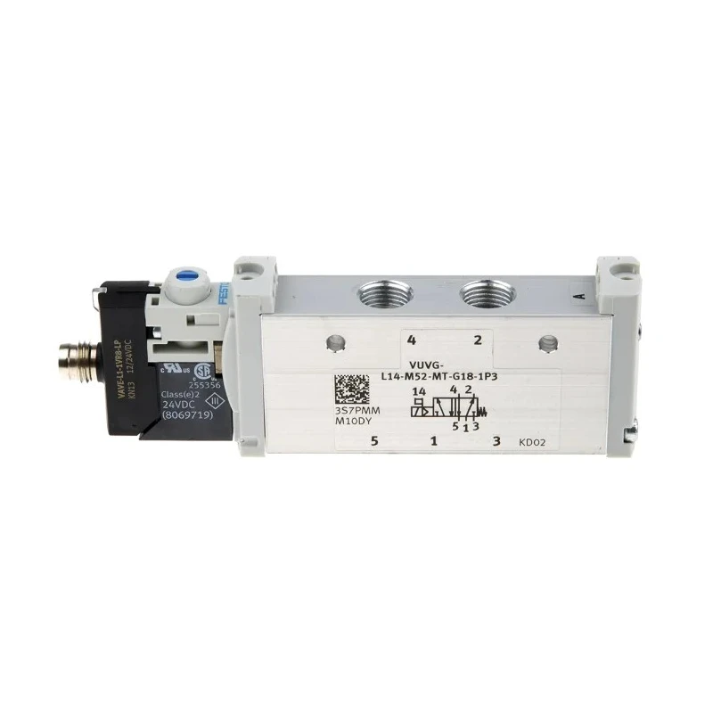 Festo Pneumatic Solenoid Valve 5/2, Manifold Mount, G 1/8 Port, 24V DC, 1W Power, Aluminium Alloy VUVG-L14-M52-MT-G18-1R8L