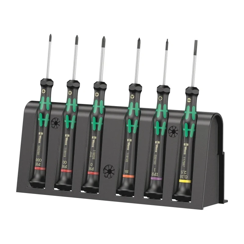 Wera Precision Screwdriver Set, 6-Piece, Tip Sizes 0.35 Slotted, 1 IPR (Torx Plus), Microstix, PH 0, PH 00, PH 05030181001
