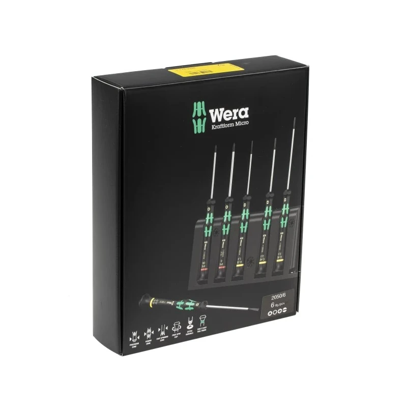 Wera Precision Screwdriver Set, 6-Piece, Tip Sizes 0.35 Slotted, 1 IPR (Torx Plus), Microstix, PH 0, PH 00, PH 05030181001