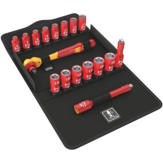 Wera 17-Piece 3/8 Inch 6 Point Socket Set VDE 1000V Approved 222mm Length 05004970001