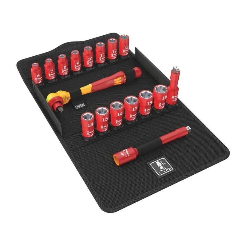 Wera 17-Piece 3/8 Inch 6 Point Socket Set VDE 1000V Approved 222mm Length 05004970001