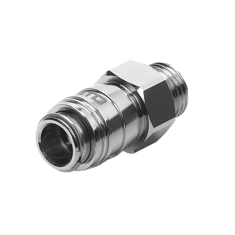 Festo Brass Pneumatic Quick Connect Coupling 1/8 in Male Thread, Nickel Plated, 12 Bar Maximum Pressure KD3-1/8-A