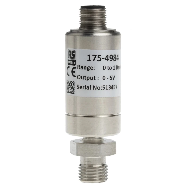 RS PRO Industrial Threaded Pressure Sensor 0-1 bar Relative Reading 0.5 V or 4 to 20 mA Output 9-32V DC IP67 175-4984