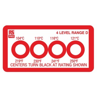 RS PRO Temperature Sensitive Label 104 °C to 121 °C 4 Levels 10 Labels Circular Non-Reversible 45mm x 23mm 286-052