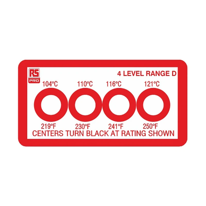 RS PRO Temperature Sensitive Label 104 °C to 121 °C 4 Levels 10 Labels Circular Non-Reversible 45mm x 23mm 286-052