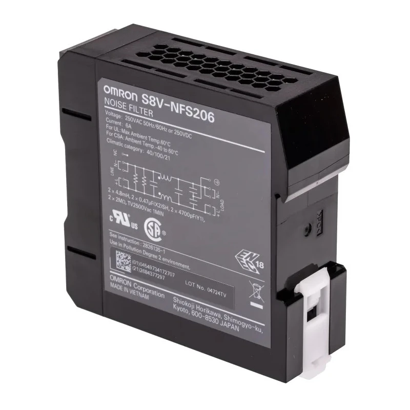 Omron Noise Filter for Control Panel, 6A Input Current, 250V AC, DIN Rail Mount S8V-NFS206